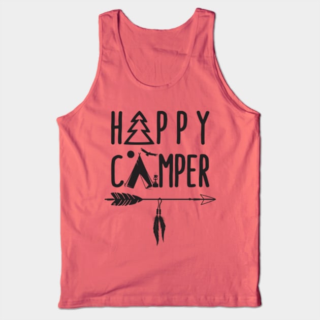 Happy Camper w/ Tent, Tree, Bow Arrow & Feathers Tank Top by Xeire